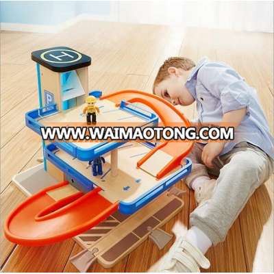 Three floor luxurious wooden parking garage racing car parking lot model construct toy set