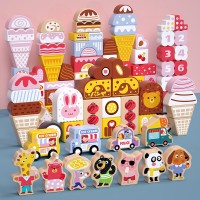 116pcs dessert scene building blocks interesting and fun wooden toy ice cream world building blocks