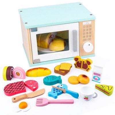 Pretend Role Play Hamburger Toy Kitchen Food Wooden Simulation Microwave Oven Toy