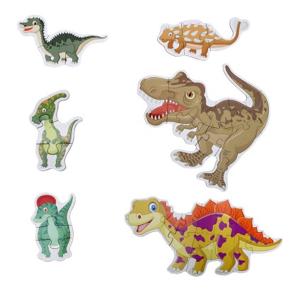 Flat illustration dinosaur puzzle children's world toy wooden toddler kid boy