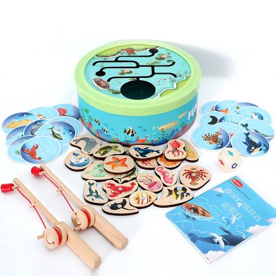 ocean animal children wooden magnetic fishing game toys  customizable