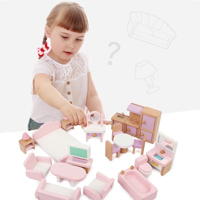 Hot sale new style role playing wooden furniture toy Small furniture set toys for doll house