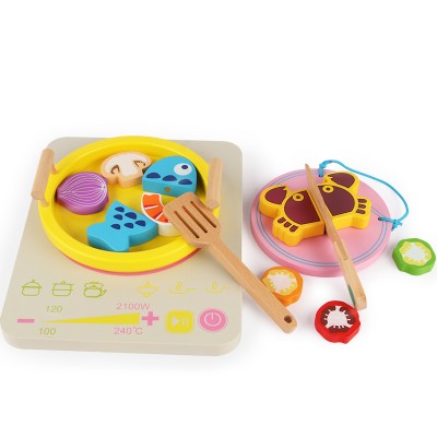 Hot Pot Cooking Toy Set Pretend kitchen appliances simulated induction cooker Magneticwooden kitchen toy