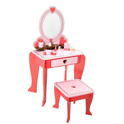 girls pink wooden dressing table with mirror and stool  rich gadgets