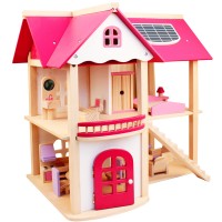 wooden doll house furniture classic 2 floors funny DIY Indoor children  children  pretend furniture wooden kids toy