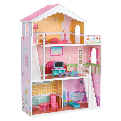 New style hot sale Indoor Children Funny Pretend Furniture Wooden Toy Handmade Doll House  wooden pink doll house