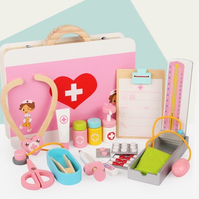 Educational Wooden Toy For Children Doctor Role Play Pretend Toys Medical Kit wooden medicine box set