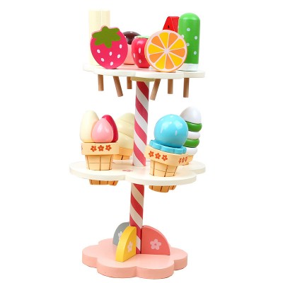 Simulation play house kitchen strawberry ice cream table DIY  three-layer dessert cut and happy wooden toys