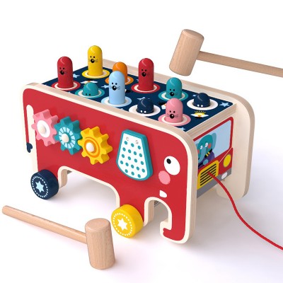 Amazon hot sale Children's wooden cartoon elephant drag toy happy hammer toddler percussion piling platform Hamster game