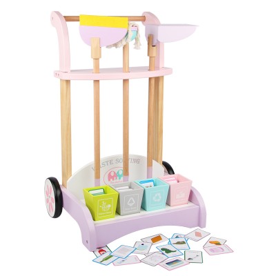 New design big pretend play kitchen toys garbage sorting Sweeping trolley Wooden toys for kids