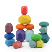 16pcs Beech Wooden Colored Stone Building Block Educational Toy Creative Nordic Style Stacking Game Rainbow Wooden Toy