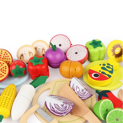 Wooden Kitchen Toy Cut Vegetable Fruit Toy With Magnetic For Cooking Food Cutting Toy Set