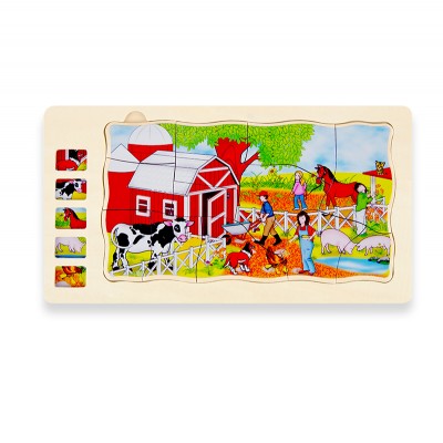 New style wooden educational toys puzzle Multi layer puzzle wild animals and Multi layer puzzle farm animals