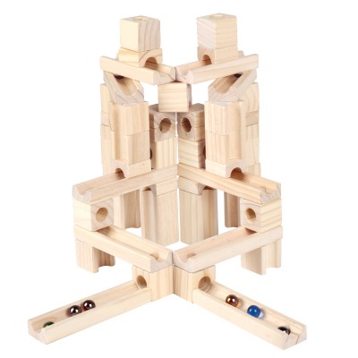 Wholesale educational custom high quality 45pcs stacking brick with rolling bulk wooden blocks toys in natural