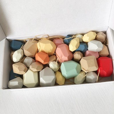 36pcs Wooden Colored Stone Building Block Educational Toy Creative Nordic Style Stacking Game Rainbow Wooden Toy