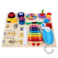 wooden busy board 2020 Amazon hot selling  kids play Montessori early education unlock toy multi-function wooden toy