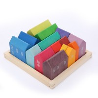 2020 ins hot wooden house rainbow stacking toy  Building Blocks Montessori Educational Rainbow Stacking Wooden Toy