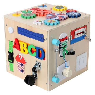 2020 Amazon hot selling kids play Montessori early education unlock toy multi-function children wooden busy cube with latches