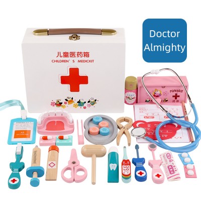 Children's doctor role playing injection tool simulation medicine boxdoctor toy play set medical Wooden doctor toy set